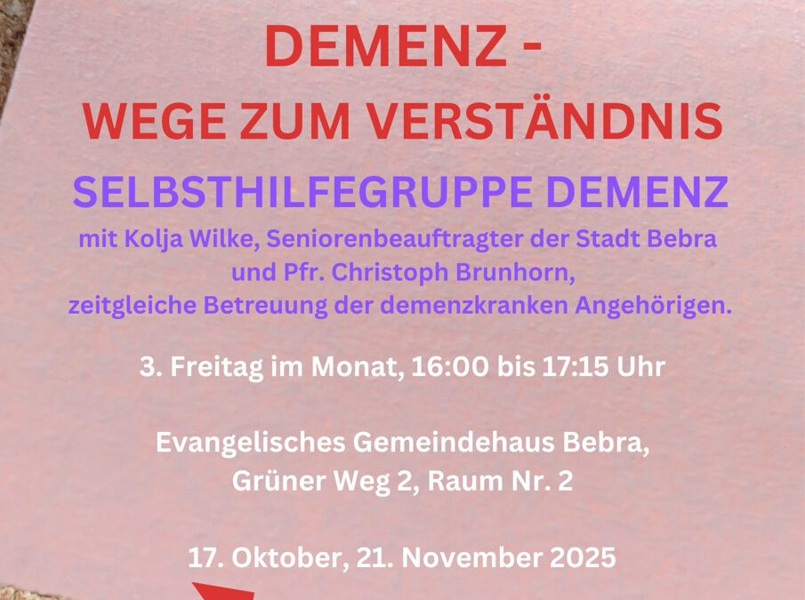 Selbsthilfegruppe Demenz Termine Oktober November 2025