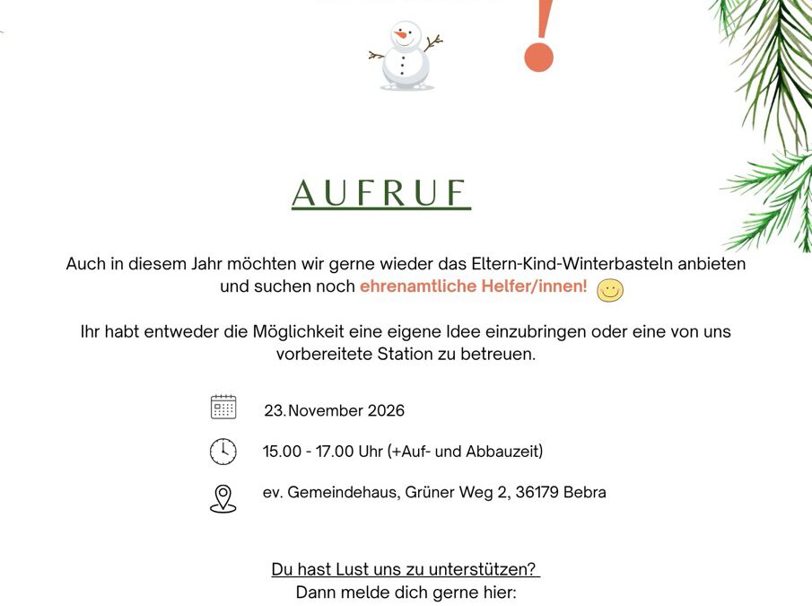 Helferinnen und Helfer für Eltern-Kind-Winterbasteln gesucht